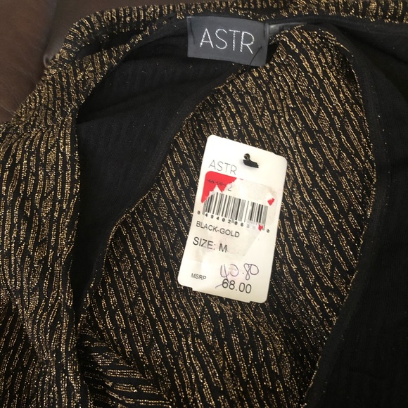 ASTR GOLD METALLIC COLD SHOULDER SPARKLY ROMPER - Picture 7 of 8